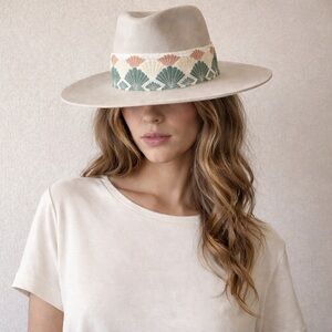Olive & Pique Tan Boho Western Rancher Hat Embroidered Band NWT